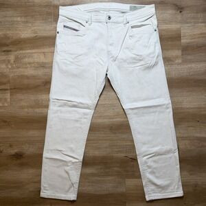 Diesel Jeans Men 34x27 White Thommer Slim Skinny Fit Stretch Designer (Hemmed)